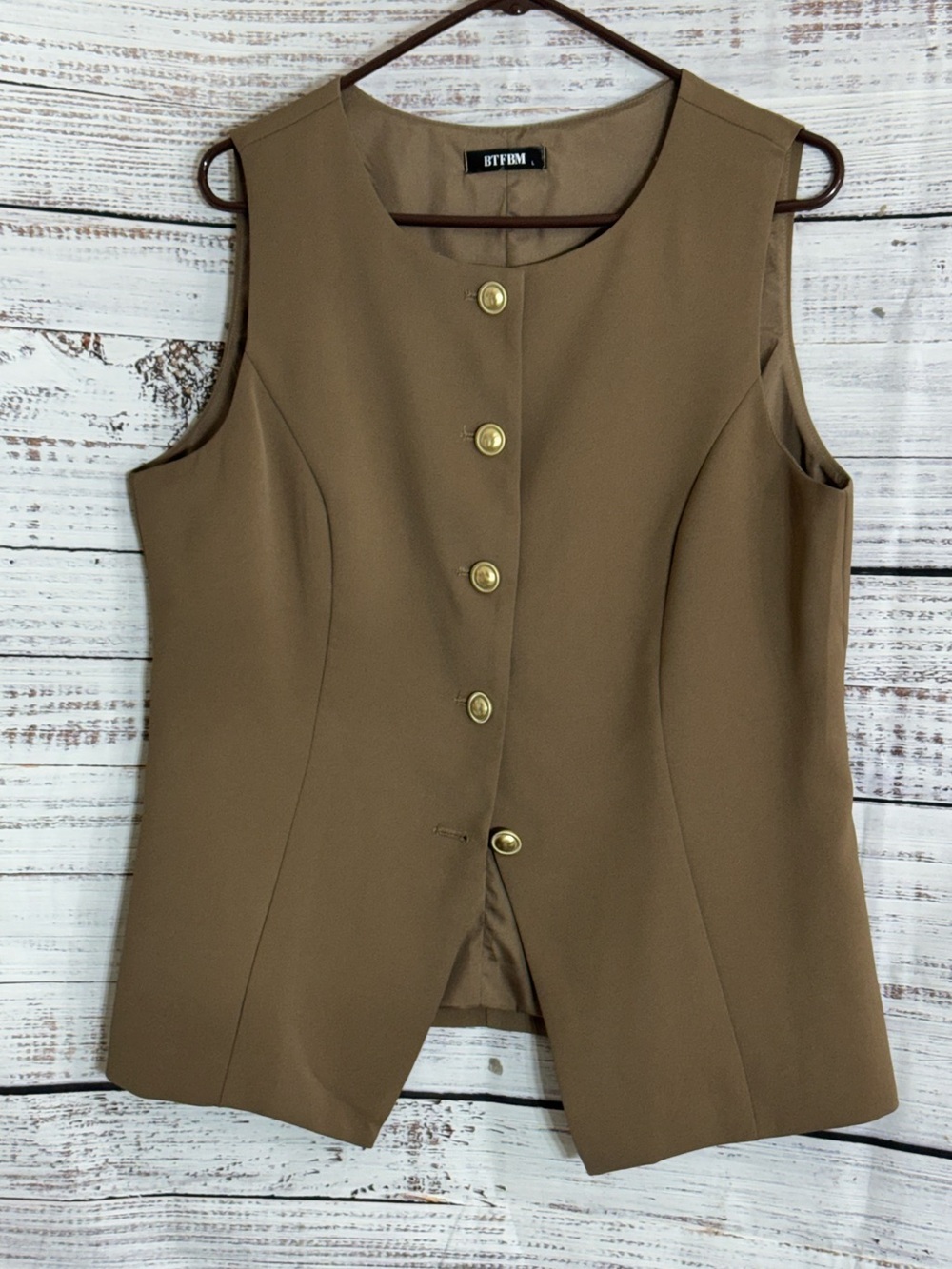 BTFBM Vest Womens Size Large Button Front Brown Summer Dressy Business Casual - Picture 3 of 11